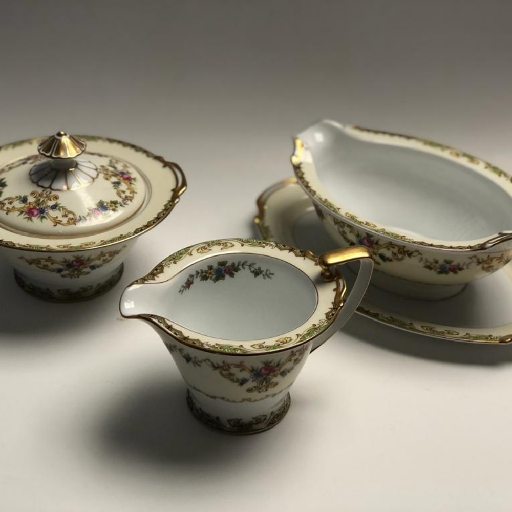 NORITAKE Morimura (M) 1930s Vintage Japan 24k Gold Rim Sugar Bowl/Creamer  gravy